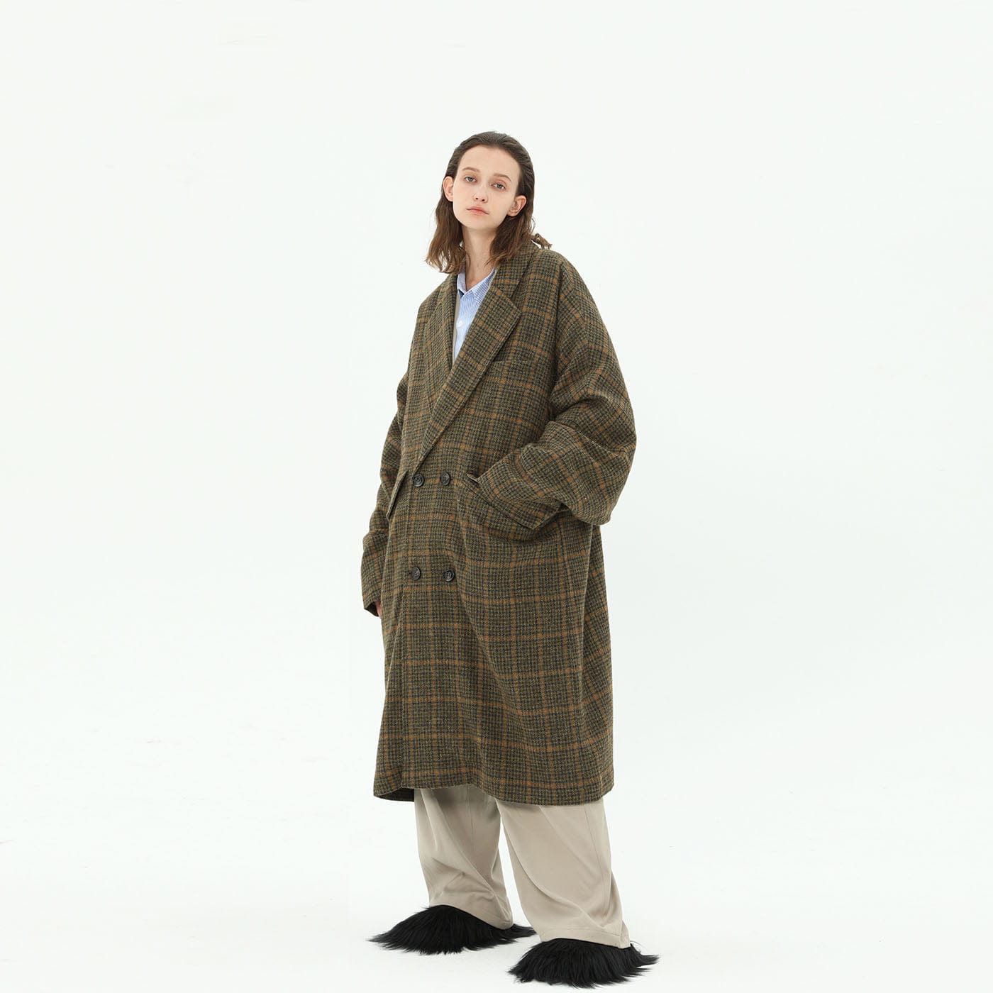 MIICHOUS Plaid Wool Oversized Coat-Jacket-S-Olive-Free Shipping Leatheretro