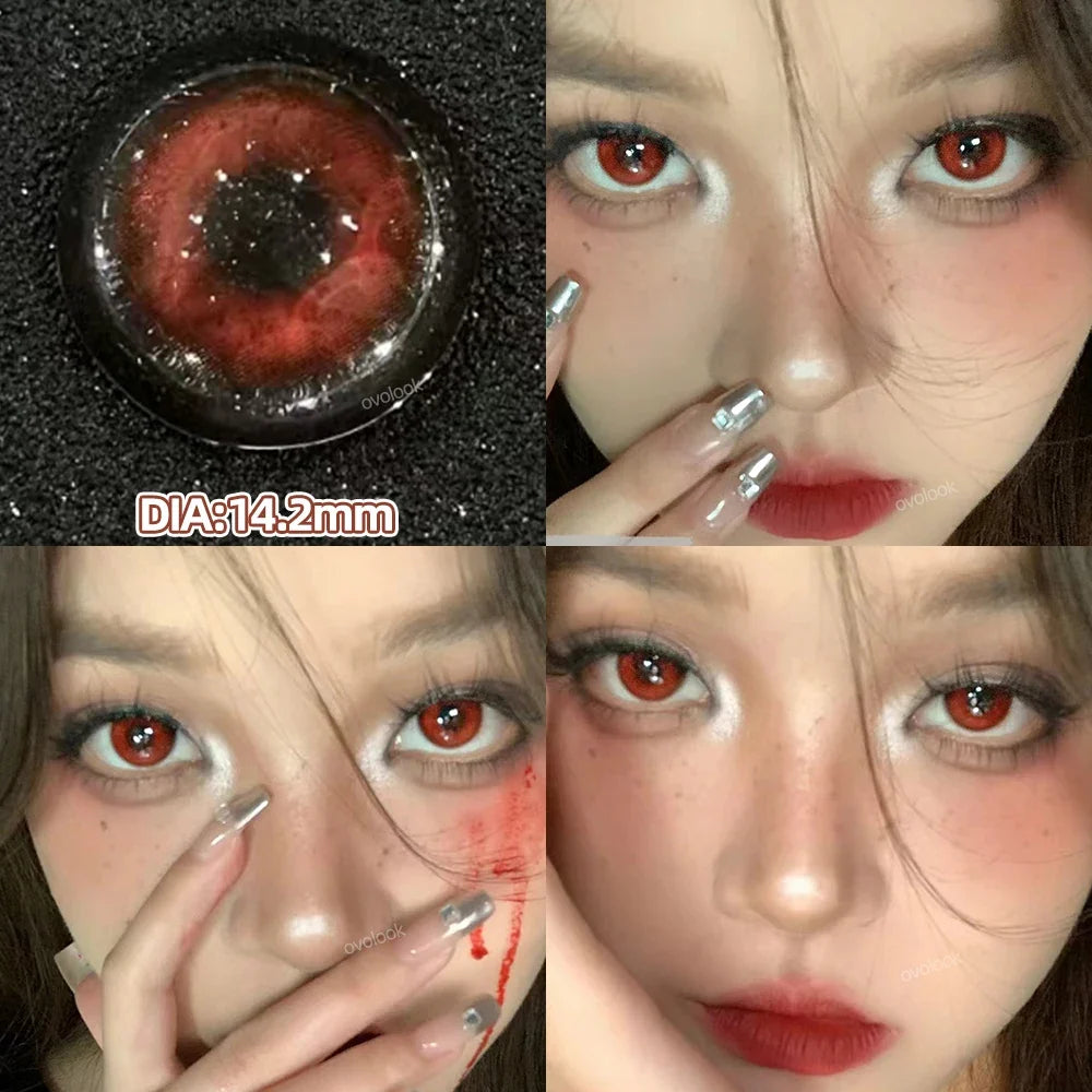 2pcs/pair Cyber Series Halloween Colored Contact Lenses for Makeup Eyes Big Pupils Red Contact Lenses Brown Lens Myopia