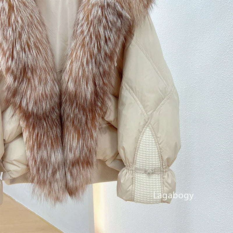 Winter Women Faux Fur Collar Short Down Coat-Coats & Jackets-Khaki-S-Free Shipping Leatheretro