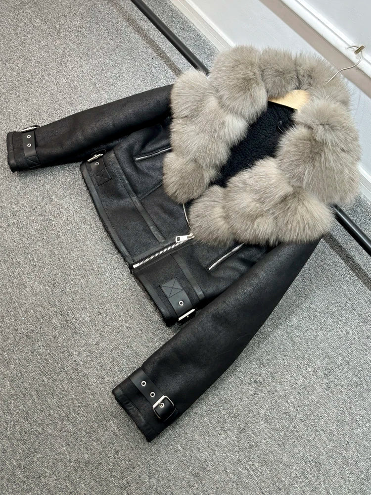 Fashion Women Faux Leather Jacket Winter Coat-Coats & Jackets-real fox fur-XS-Free Shipping Leatheretro