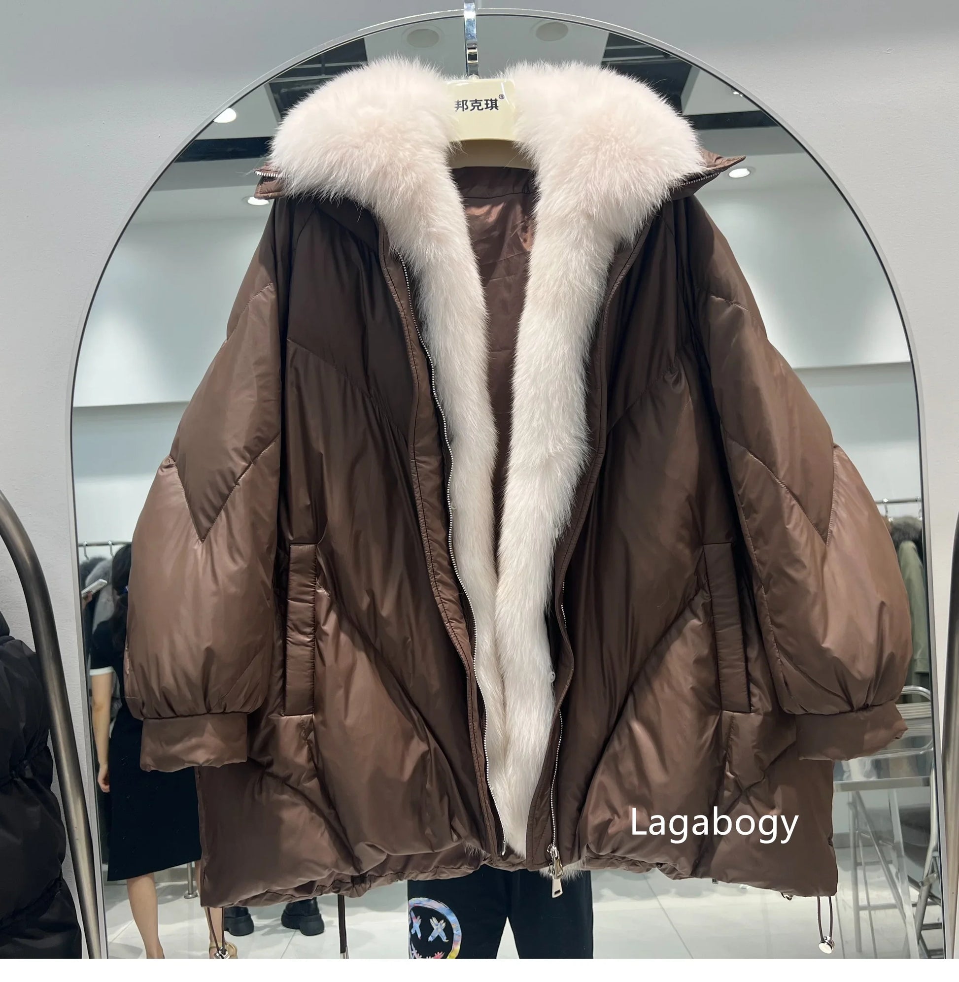 Fashion Fox Fur Winter Women Goose Down Jacket Coats-Coats & Jackets-Black-M-Free Shipping Leatheretro