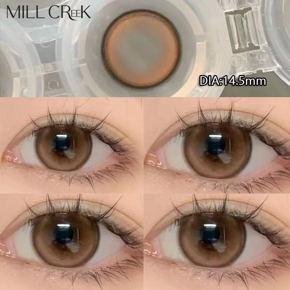 1 Pair New Eyes Contacts Lenses with Myopia Diopter Eyes Colored Lens Makeup Beauty Pupil Annual Use Fast Shipping-White Peach Brown-0-China Mainland-Free Shipping Leatheretro
