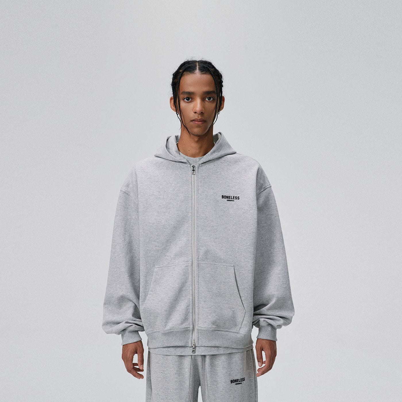 BONELESS Original Series LOGO Zip-Up Hoodie (Only Size M Left)-Hoodie-S-Grey-Free Shipping Leatheretro