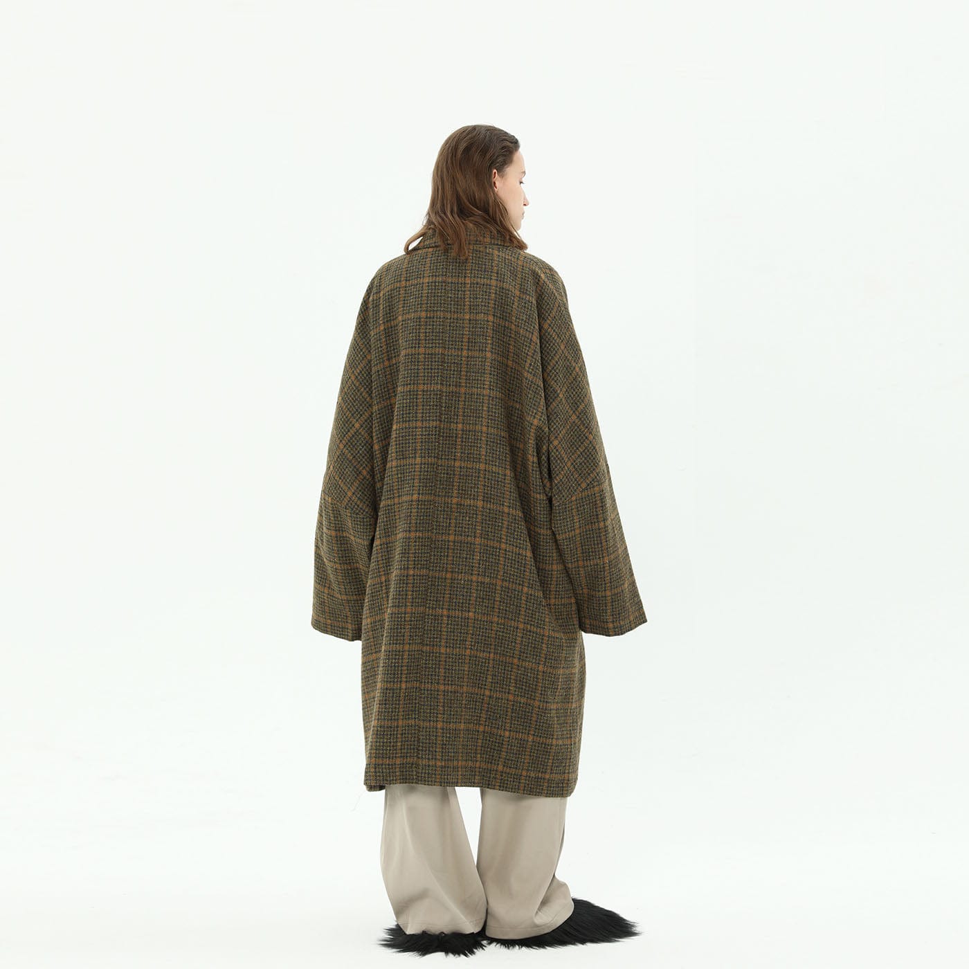 MIICHOUS Plaid Wool Oversized Coat-Jacket-S-Dark Grey-Free Shipping Leatheretro