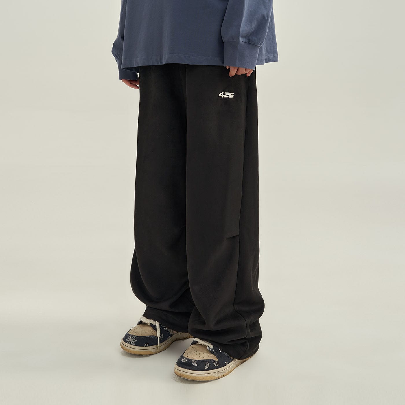 F426 Faux Suede Oversized Crease Pants-Pants-S-Black-Free Shipping Leatheretro