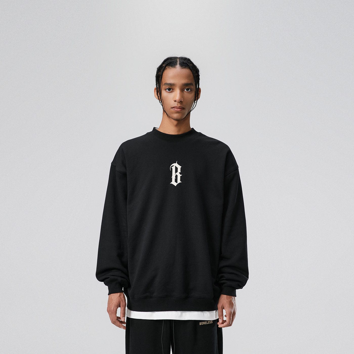 BONELESS Gothic LOGO Sweatshirt-Sweatshirt-S-Beige-Free Shipping Leatheretro