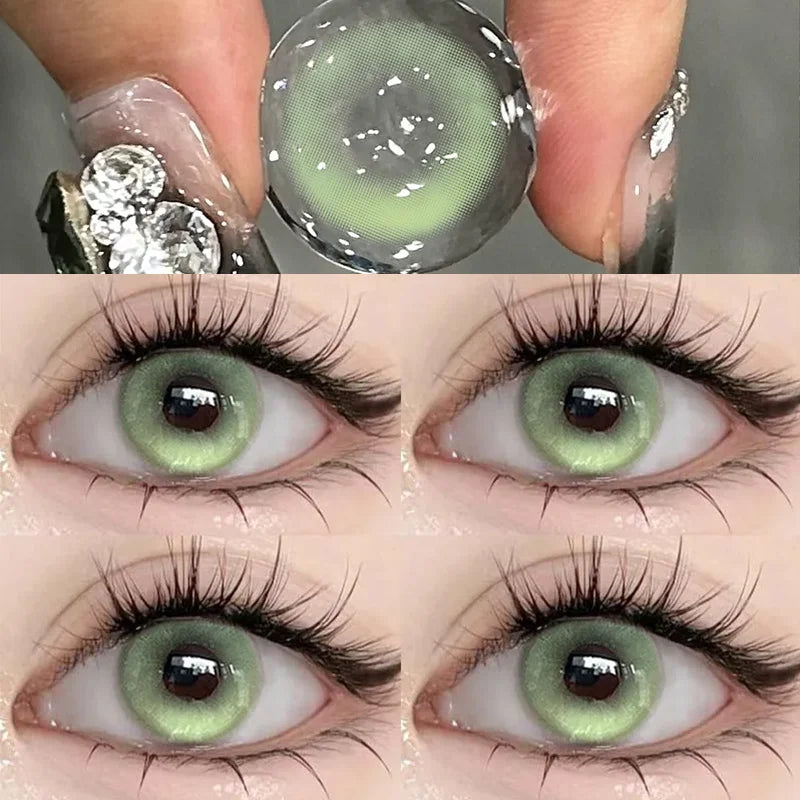 1Pair Color Contact Lenses with Myopia Green Lenses for Eye Gray Lenses Pink Contact Lenses Korean Lens Colorful Lens-Sunshine Green-0-Free Shipping Leatheretro