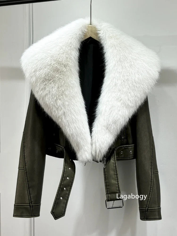 Fashion Faux Fur Collar Short Winter Warm Coat with Pockets-Coats & Jackets-Gray-Gray Faux Fur-S-Free Shipping Leatheretro