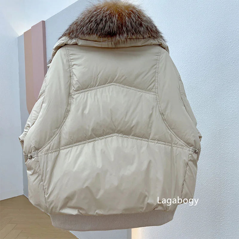 Winter Women Faux Fur Collar Short Down Coat-Coats & Jackets-Khaki-S-Free Shipping Leatheretro