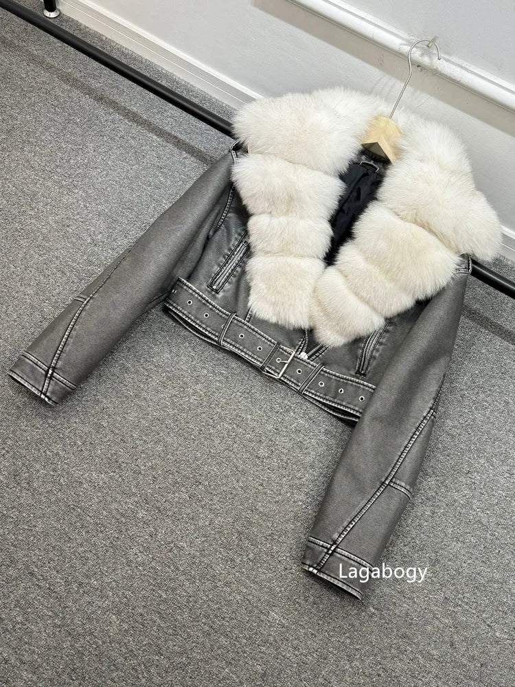 Women PU Faxur Fur Winter Jacket Outerwear-Coats & Jackets-Gray Coat Brown Fur-S-Free Shipping Leatheretro