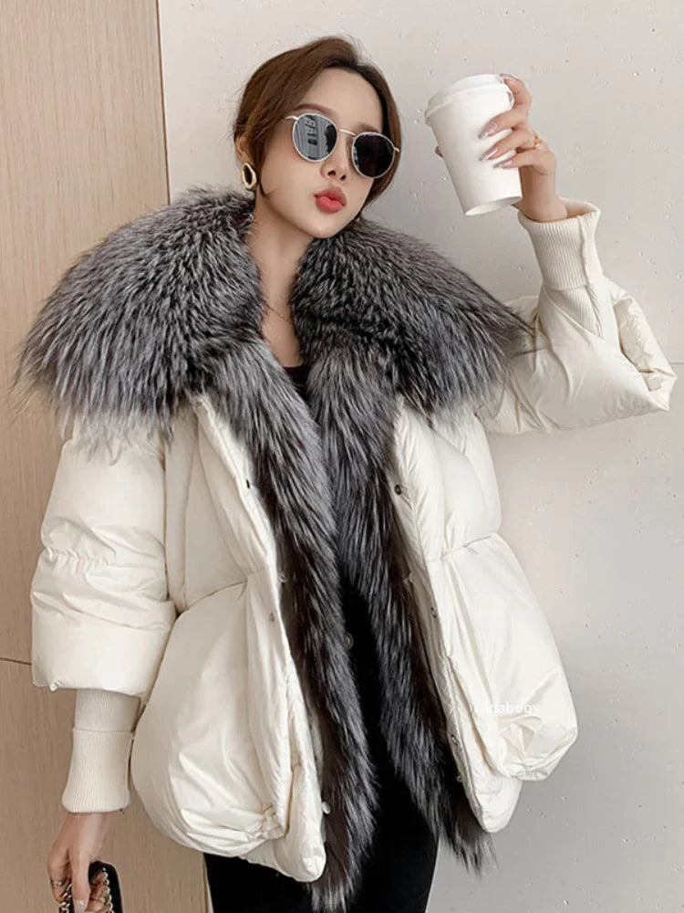 Fashion Winter Fox Fur Collar Women Warm Short Jacket Outerwear-Coats & Jackets-Black 1-S-Free Shipping Leatheretro