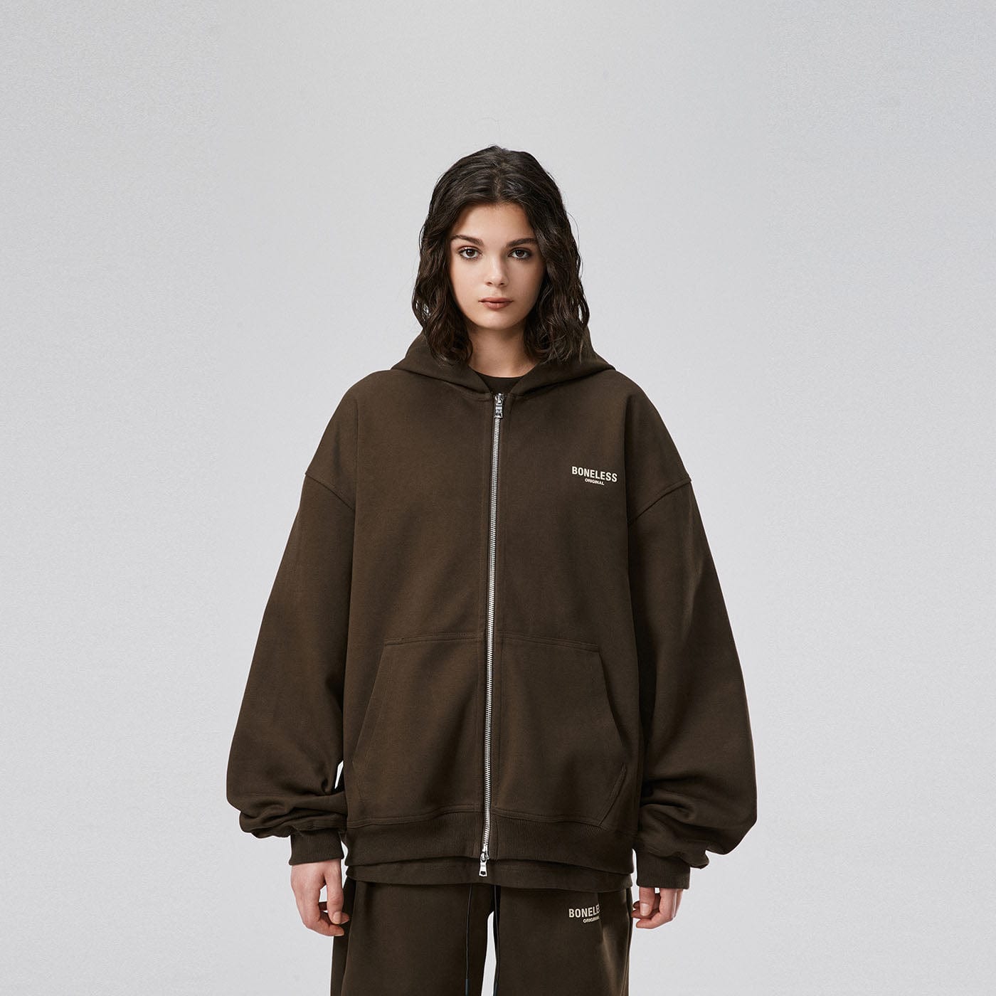 BONELESS Original Series LOGO Zip-Up Hoodie (Only Size M Left)-Hoodie-S-Grey-Free Shipping Leatheretro