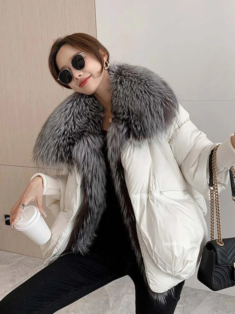 Fashion Winter Fox Fur Collar Women Warm Short Jacket Outerwear-Coats & Jackets-Black 1-S-Free Shipping Leatheretro