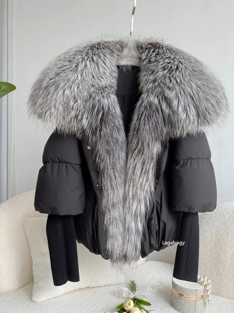 Fashion Winter Fox Fur Collar Women Warm Short Jacket Outerwear-Coats & Jackets-Black 1-S-Free Shipping Leatheretro