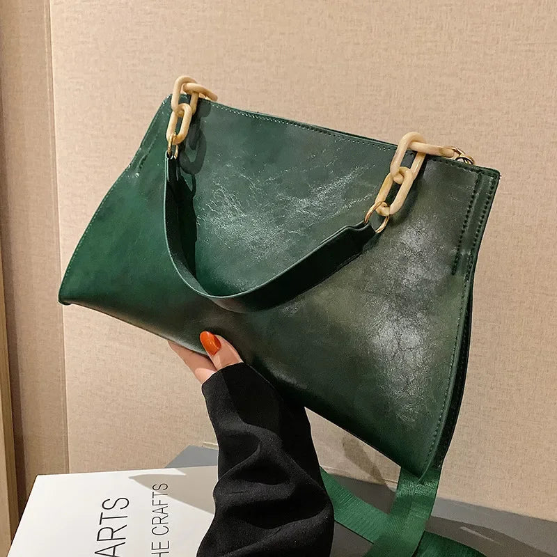 Stylish Women's Shoulder Bag - Soft Synthetic Leather Crossbody Bag-Handbags-Dark Green-Free Shipping Leatheretro