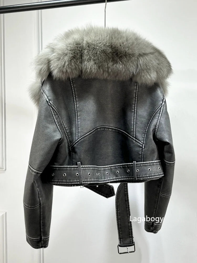 Women PU Faxur Fur Winter Jacket Outerwear-Coats & Jackets-Gray Coat Brown Fur-S-Free Shipping Leatheretro