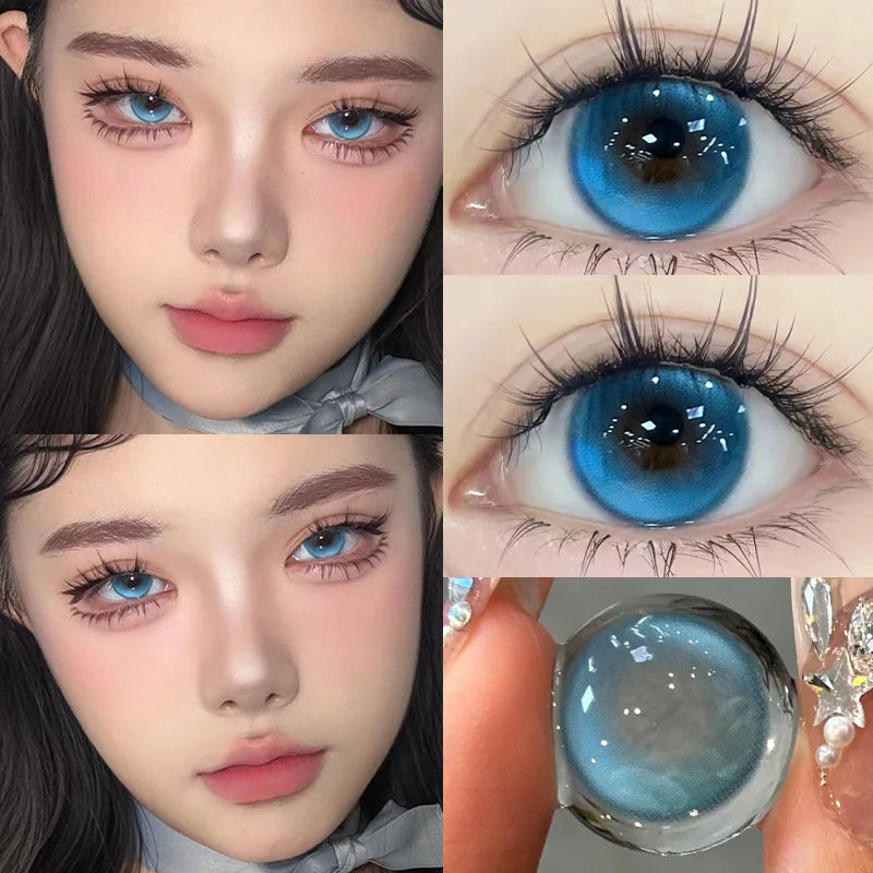 1 Pair High Quality Blue Lenses Colorld Contact Lenses with Degree 0.00 to- 8.00 Cosmetic Natural Eye Contacts Lenses-Souther holiday-6.00-Free Shipping Leatheretro