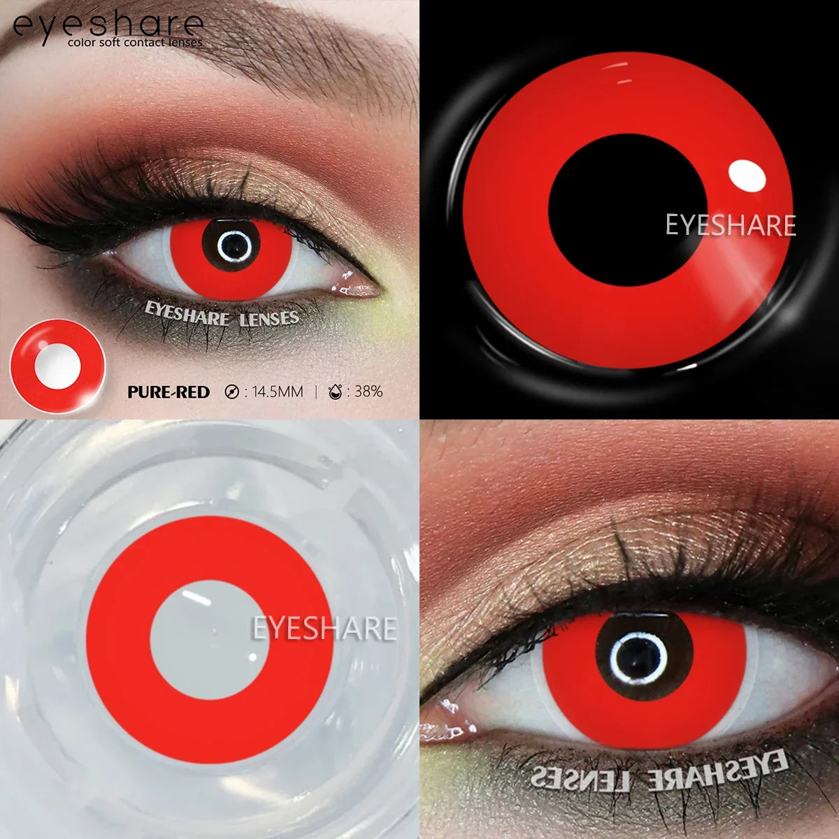 1Pair Halloween Cosplay Color Contact Lenses Eye Anime Lenses Color Contact Lenses Eye Color Lenses-PURE-RED-Free Shipping Leatheretro