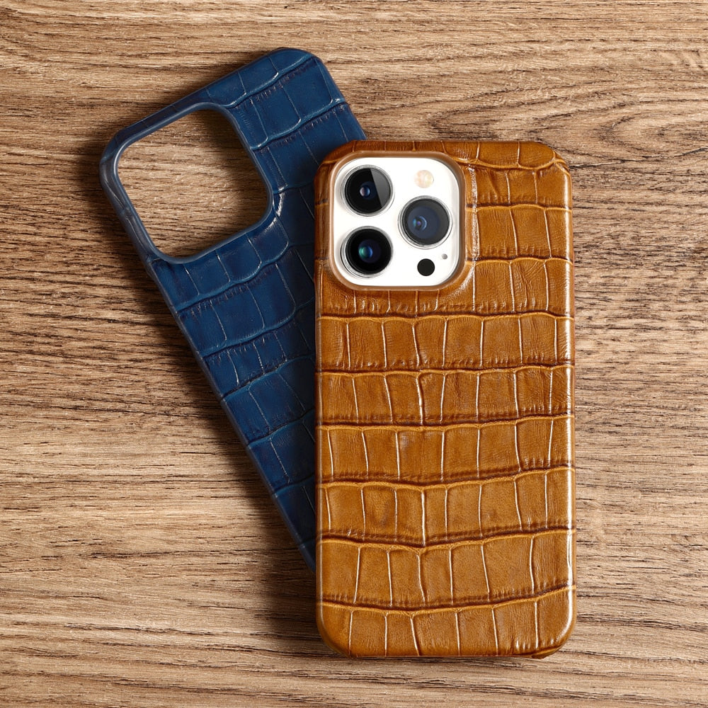 Luxury Crocodile Texture Genuine Leather iPhone Case-Mobile Phone Cases-For iphone 12-black-Free Shipping Leatheretro