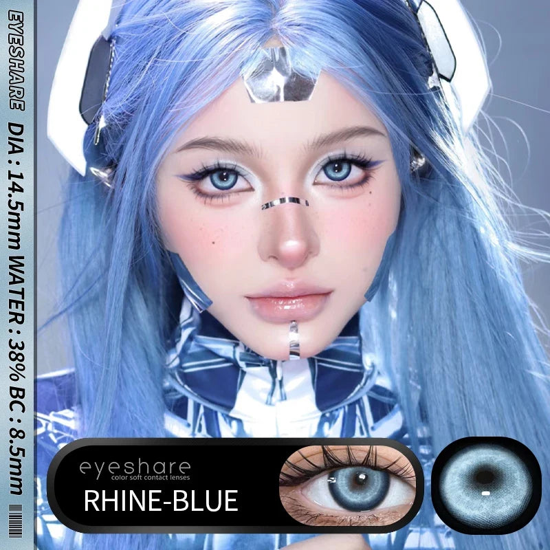 Contact Lenses 14.5mm 1Pair for Anime accessories for eyes Cosplay Color contact Lenses Halloween Eye Contacts yearly use-RHINE-BLUE-Free Shipping Leatheretro
