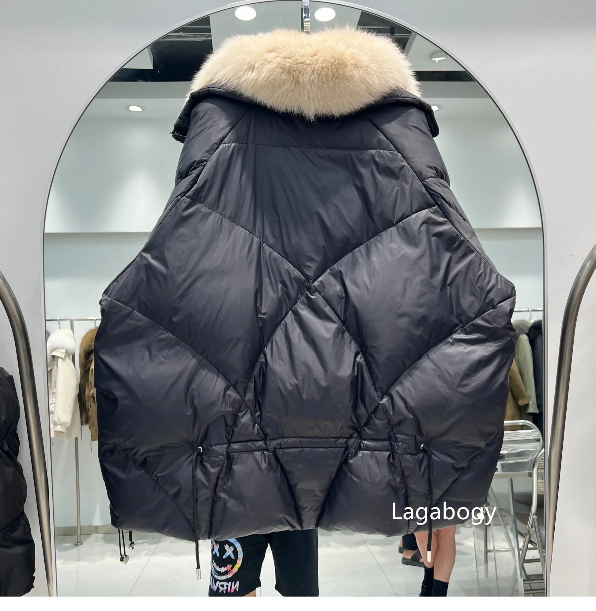 Fashion Fox Fur Winter Women Goose Down Jacket Coats-Coats & Jackets-Black-M-Free Shipping Leatheretro