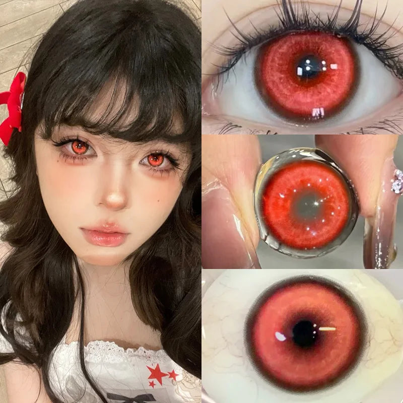 2Pcs Halloween Cosplay Color Contact Lenses for Eyes with Degree Cosmetic Lens Green Eyes Makeup Soft Blue Beauty Pupil-Koi Red-5.50-Free Shipping Leatheretro