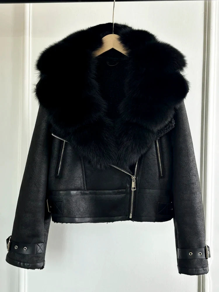 Fashion Women Faux Leather Jacket Winter Coat-Coats & Jackets-real fox fur-XS-Free Shipping Leatheretro