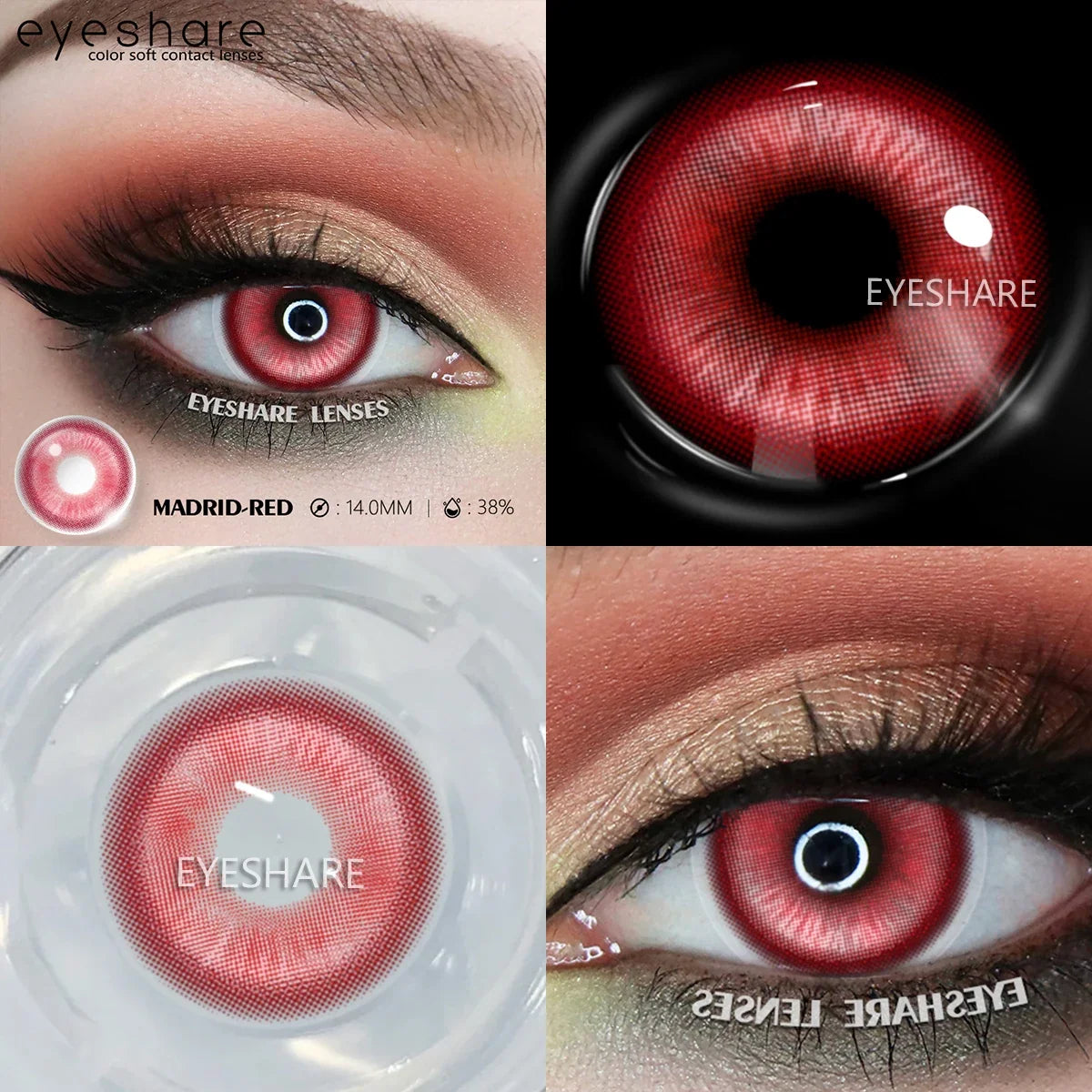 1Pair Halloween Cosplay Color Contact Lenses Eye Anime Lenses Color Contact Lenses Eye Color Lenses-MADRID-RED-Free Shipping Leatheretro