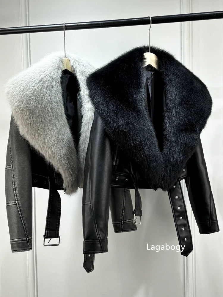 Fashion Faux Fur Collar Short Winter Warm Coat with Pockets-Coats & Jackets-Gray-Gray Faux Fur-S-Free Shipping Leatheretro