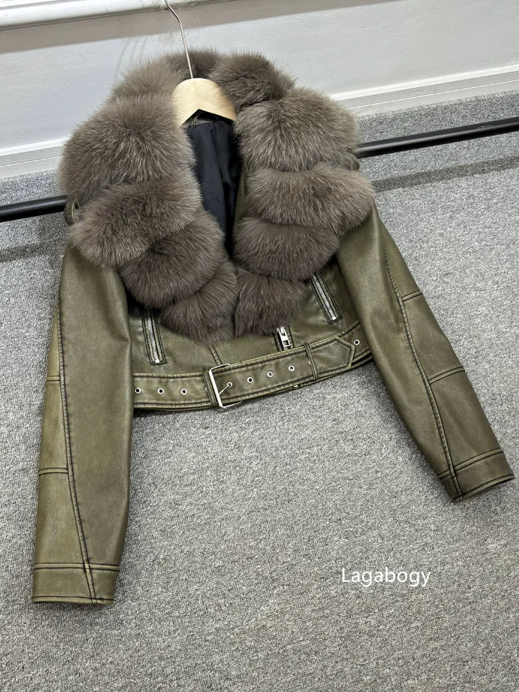 Women PU Faxur Fur Winter Jacket Outerwear-Coats & Jackets-Gray Coat Brown Fur-S-Free Shipping Leatheretro