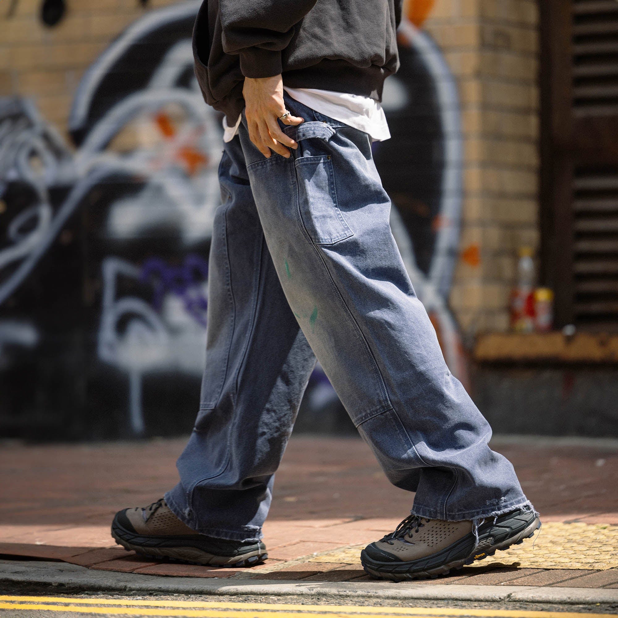 BANANA CLUB Distressed Paint-Splattered Double Knee Jeans-Jeans-S-Blue-Free Shipping Leatheretro