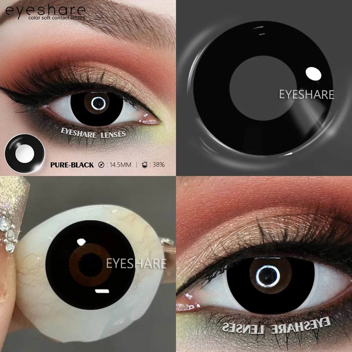 1Pair Halloween Cosplay Color Contact Lenses Eye Anime Lenses Color Contact Lenses Eye Color Lenses-PURE-BLACK-Free Shipping Leatheretro