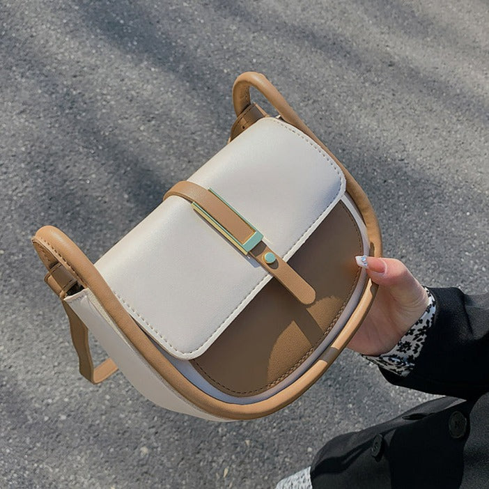 Saddle Women Shoulder Bag-Handbags-Beige-Free Shipping Leatheretro