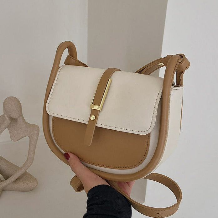 Saddle Women Shoulder Bag-Handbags-Beige-Free Shipping Leatheretro