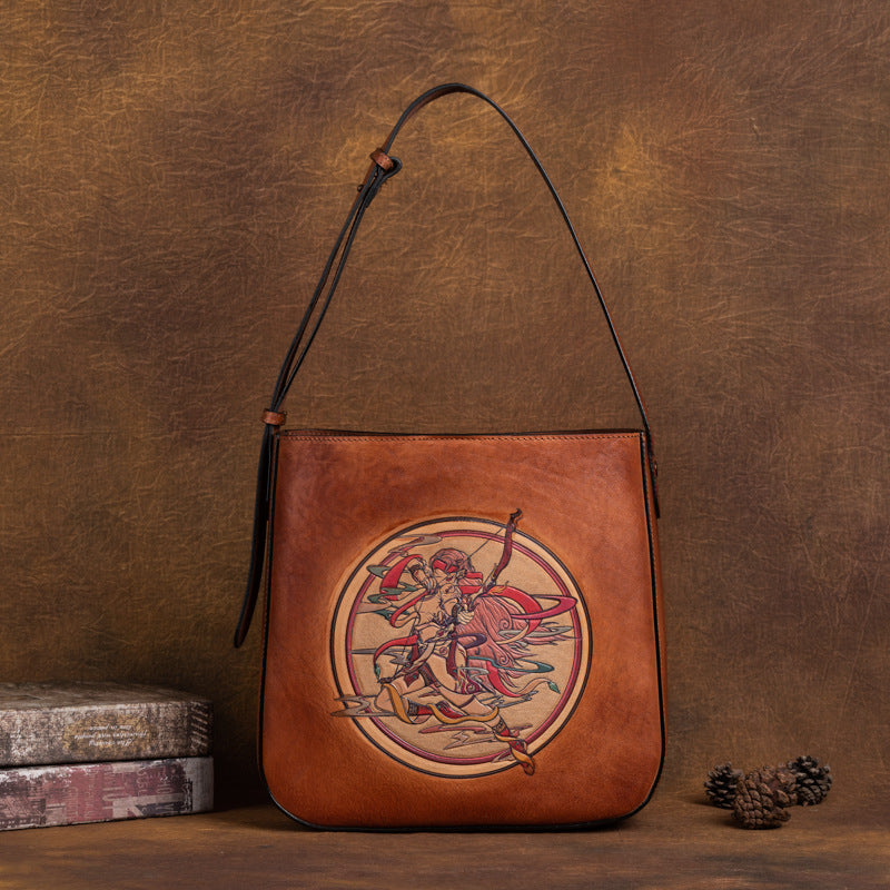 Sagittarius Head Layer Cowhide Leather Retro Bag-Handbags-Retro Brown-Free Shipping Leatheretro