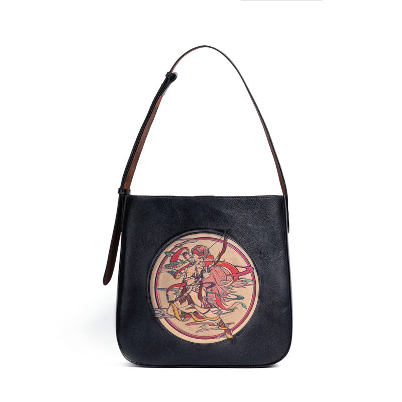 Sagittarius Head Layer Cowhide Leather Retro Bag-Handbags-Retro Black-Free Shipping Leatheretro