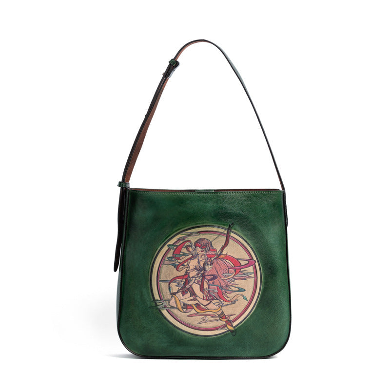 Sagittarius Head Layer Cowhide Leather Retro Bag-Handbags-Vintage Green-Free Shipping Leatheretro