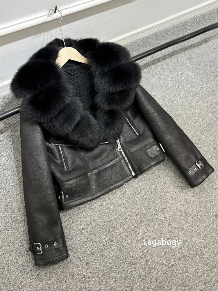 Fashion Winter Women Faux Fur Leather Jacket Coats-Coats & Jackets-Brown Fur-XS-Free Shipping Leatheretro