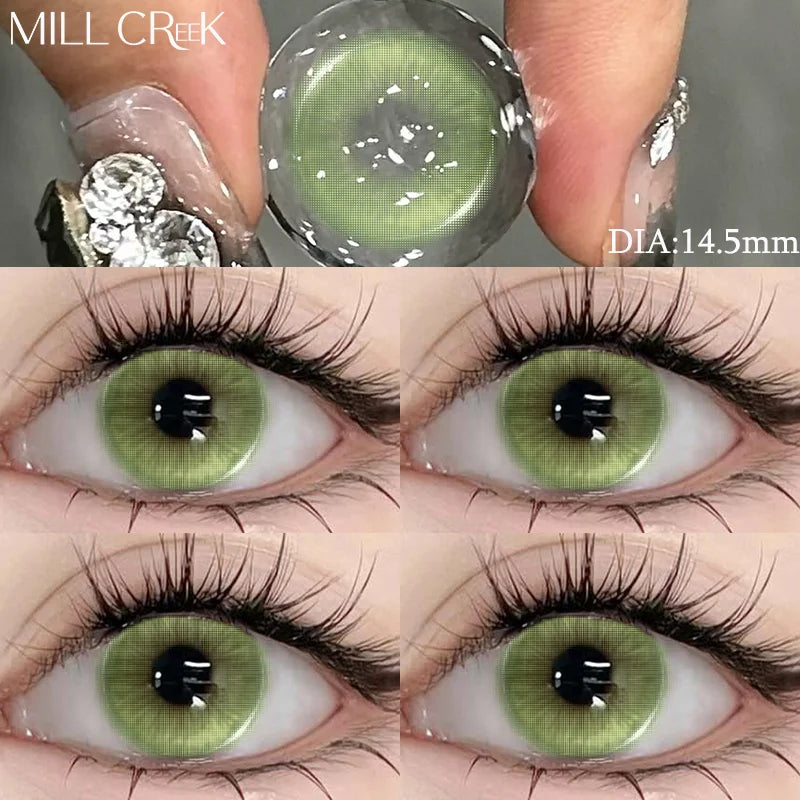 1Pair Color Contact Lenses with Myopia Green Lenses for Eye Gray Lenses Pink Contact Lenses Korean Lens Colorful Lens-Green Ghost-0-Free Shipping Leatheretro