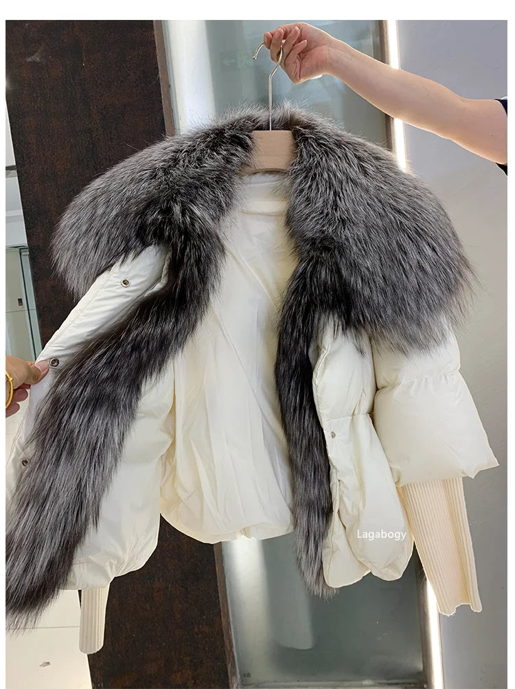 Fashion Winter Fox Fur Collar Women Warm Short Jacket Outerwear-Coats & Jackets-Black 1-S-Free Shipping Leatheretro