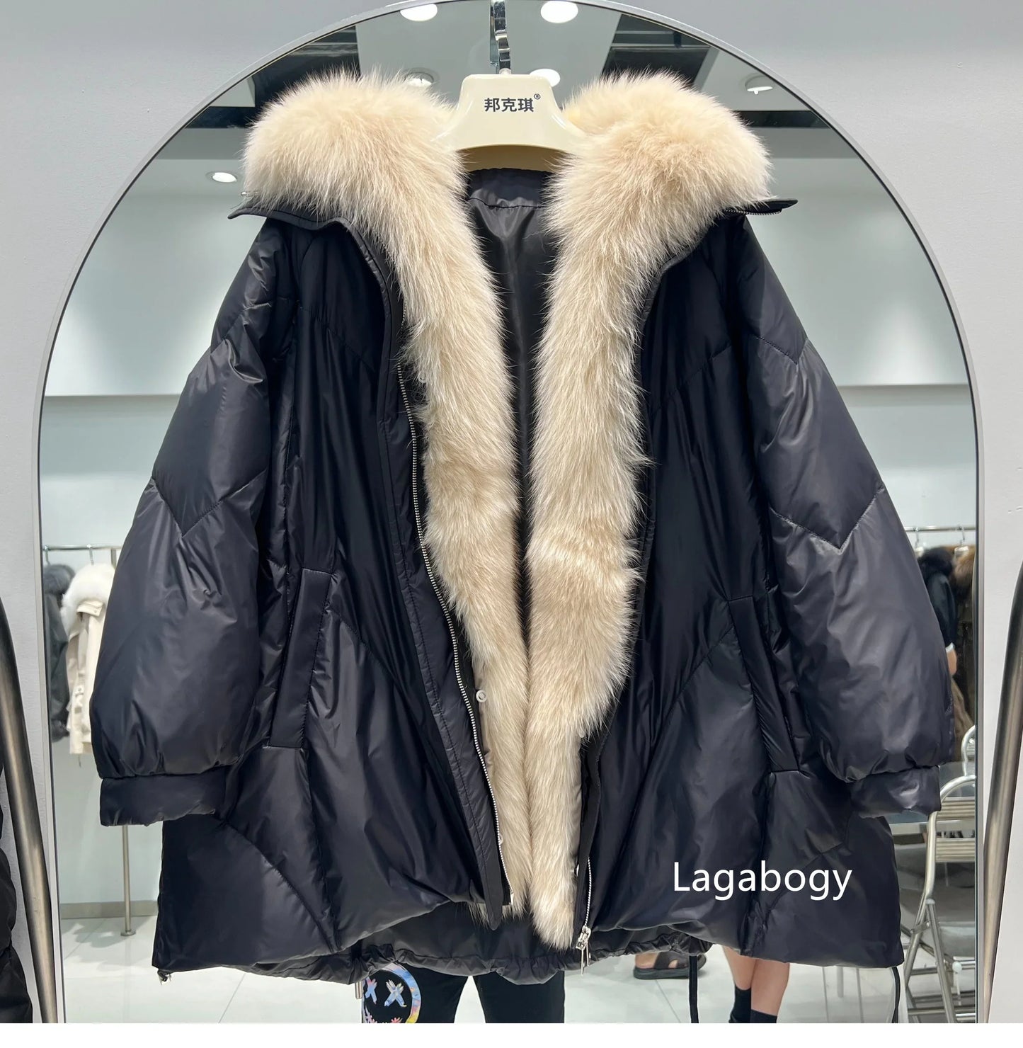 Fashion Fox Fur Winter Women Goose Down Jacket Coats-Coats & Jackets-Black-M-Free Shipping Leatheretro