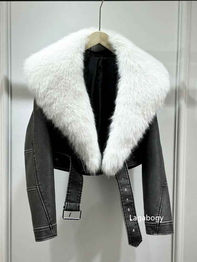 Fashion Faux Fur Collar Short Winter Warm Coat with Pockets-Coats & Jackets-Gray-Gray Faux Fur-S-Free Shipping Leatheretro