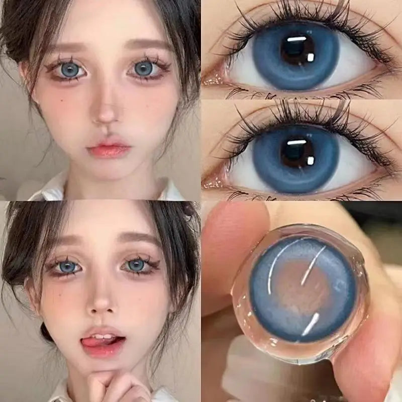 1 Pair High Quality Blue Lenses Colorld Contact Lenses with Degree 0.00 to- 8.00 Cosmetic Natural Eye Contacts Lenses-Coconut Blue-6.00-Free Shipping Leatheretro