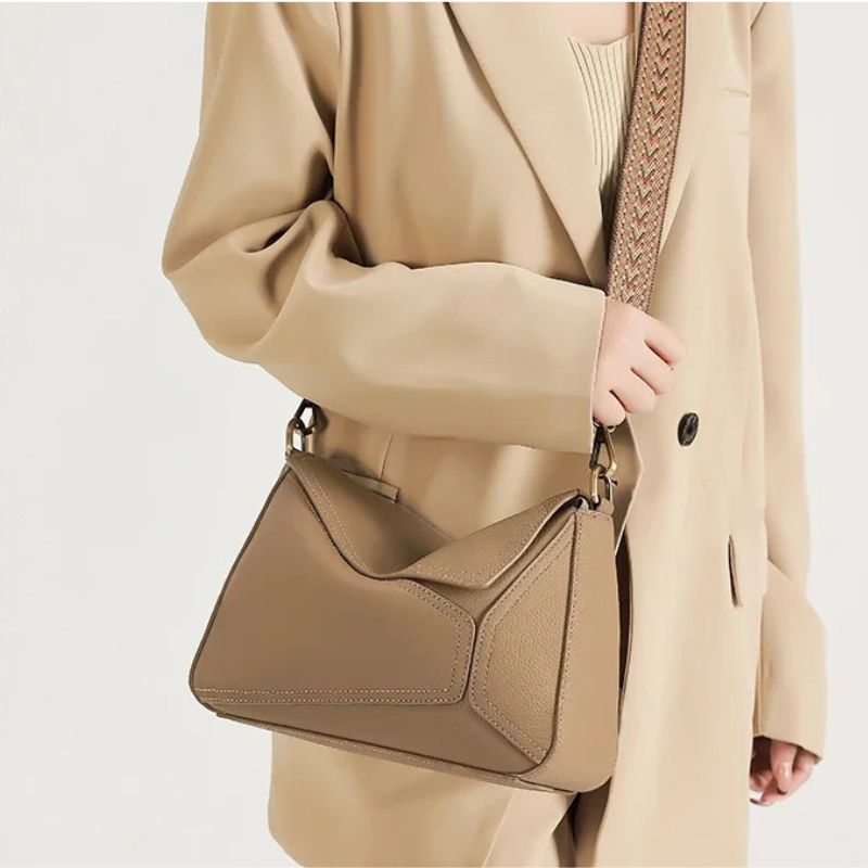 Cowhide Leather Women's Geometric Shoulder Bag - Luxury Crossbody Handbag-Shoulder Bag-Black-Free Shipping Leatheretro