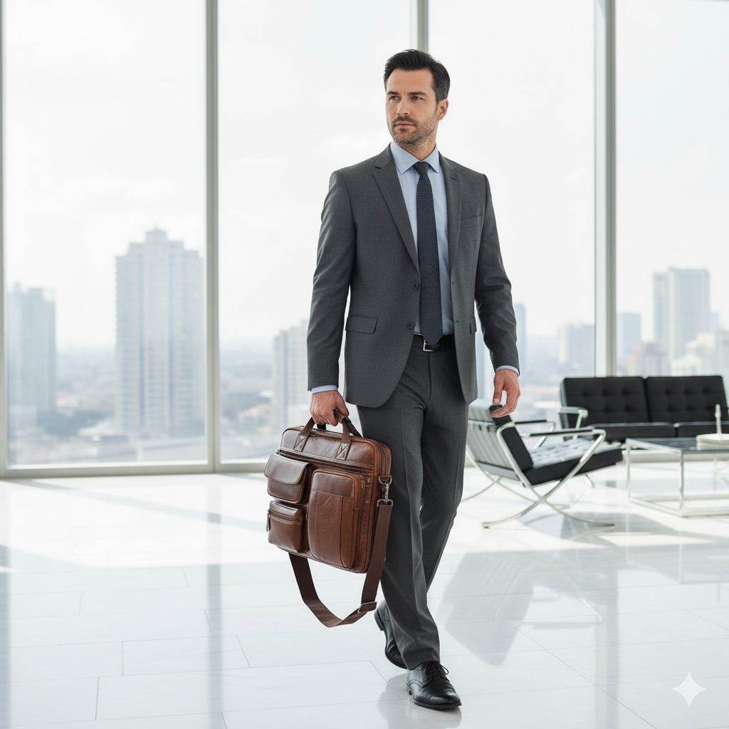 Authentic Leather Men's Laptop Briefcase - Ideal for Business Travel and Commuting-Briefcase-Brown-Free Shipping Leatheretro