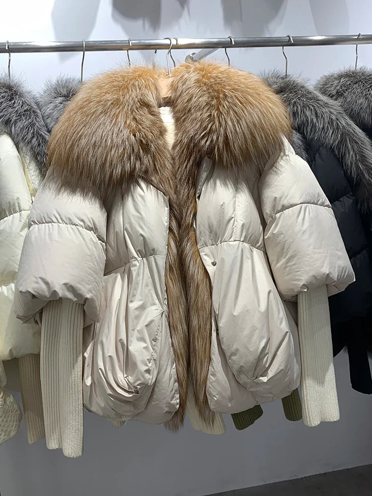 Winter Women Puffer Coat Fox Fur Collar Outerwear Duck Down Jacket-Coats & Jackets-The same as picture-S-Free Shipping Leatheretro