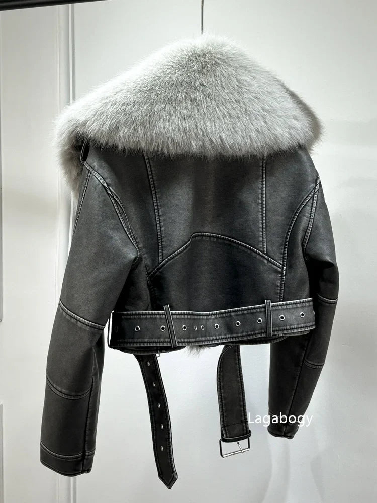 Fashion Faux Fur Collar Short Winter Warm Coat with Pockets-Coats & Jackets-Gray-Gray Faux Fur-S-Free Shipping Leatheretro