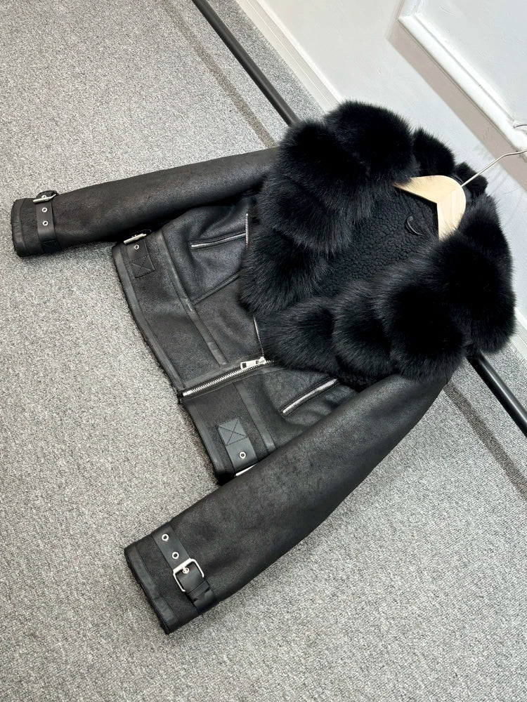 Fashion Women Faux Leather Jacket Winter Coat-Coats & Jackets-real fox fur-XS-Free Shipping Leatheretro