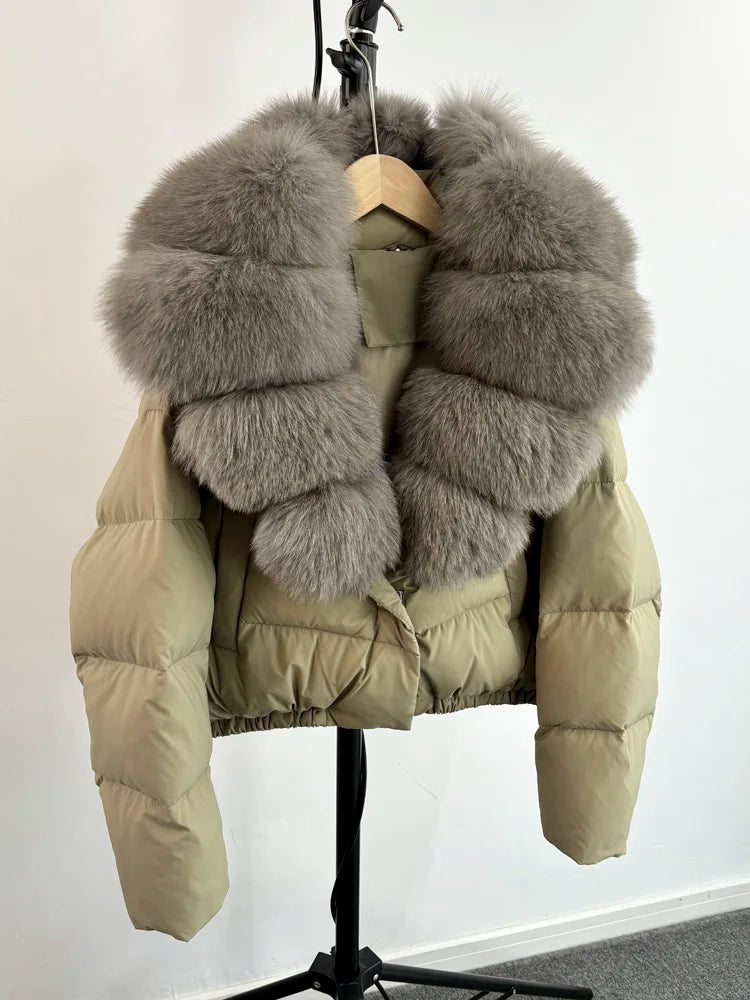 Women Fur Collar Winter Women Puffer Jacket Duck Down Jackets Coats-Coats & Jackets-Green 1-S-Free Shipping Leatheretro