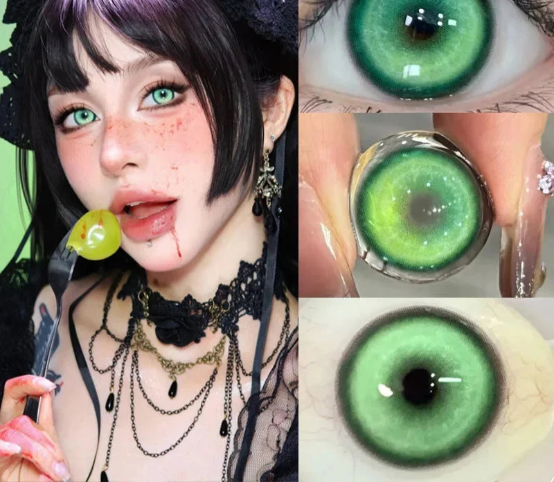 Helloween Hot Selling 2pcs Colored Contact Lenses Green Eye Lens Yearly Cosplay Blue Makeup Degree 0 to -8.00 Anime Lens